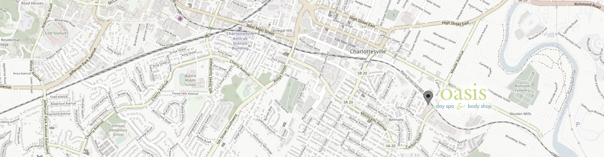Oasis Day Spa & Body Shop - Map of Charlottesville